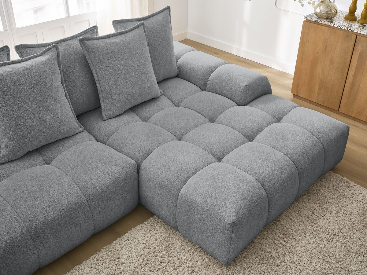 Bobochic Everest Ecksofa mit Schlaffunktion und Bettkasten 318 × 180 cm, 7 Kissen Melange-Stoff Dunkelgrau Ecke rechts