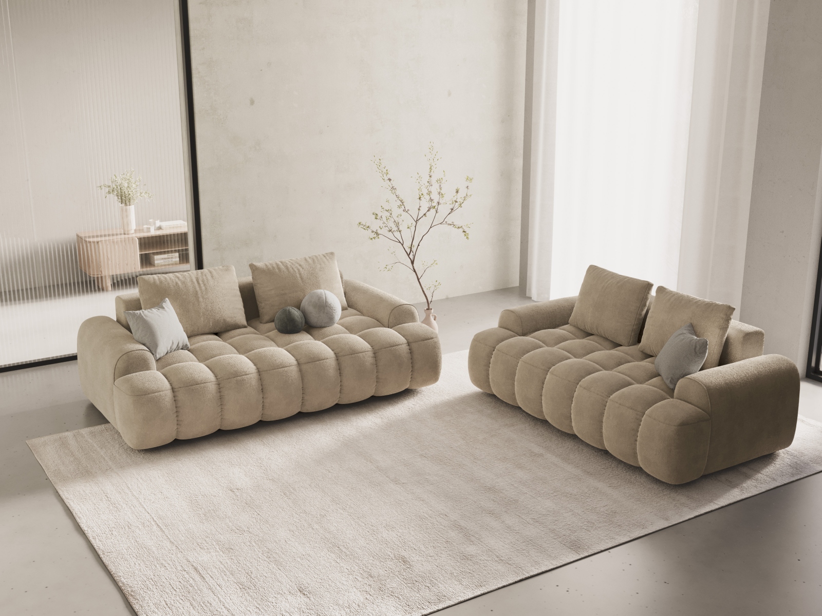 Cosmopolitan Design Sofa Linz 3-Sitzer Samt Vogue Helles Beige