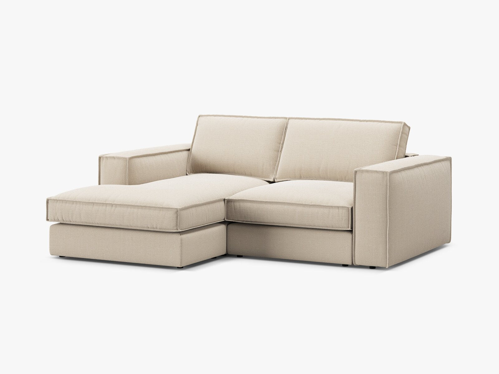 Micadoni modulares Ecksofa Pola 2-Sitzer kleine Version Links Strukturierter Stoff Babel Beige