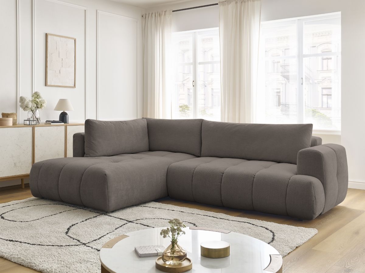 Bobochic Fuji Ecksofa mit Schlaffunktion und Bettkasten 282 × 204 cm Stoff Taupe Ecke links