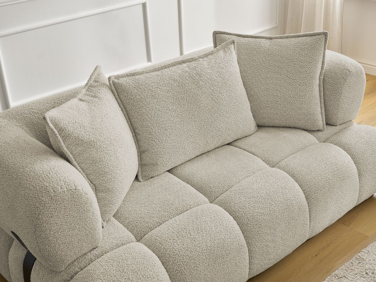 Bobochic Alya Sofa 2-Sitzer mit Pouf Bouclé-Stoff Beige