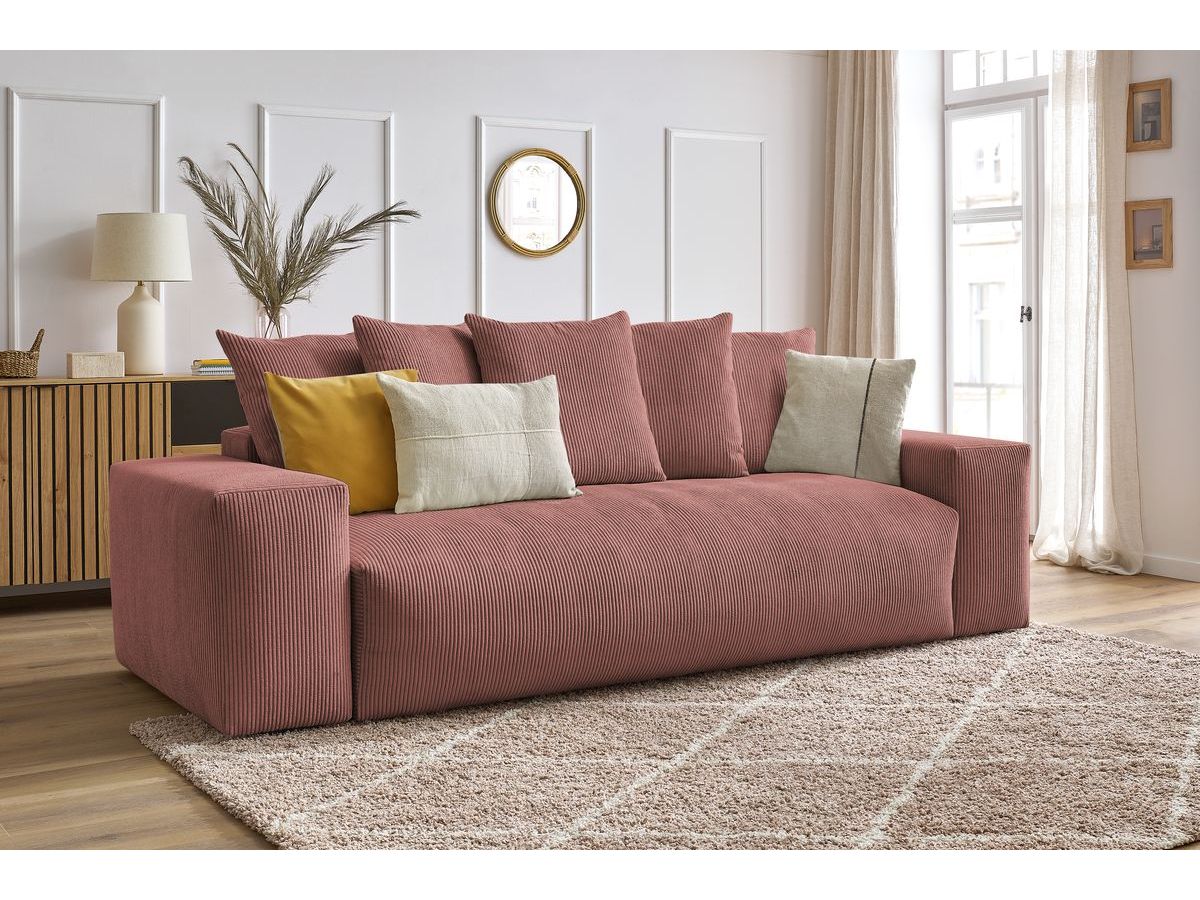 Bobochic Voltaire Schlafsofa 3-Sitzer mit Bettkasten Cordsamt Rosa