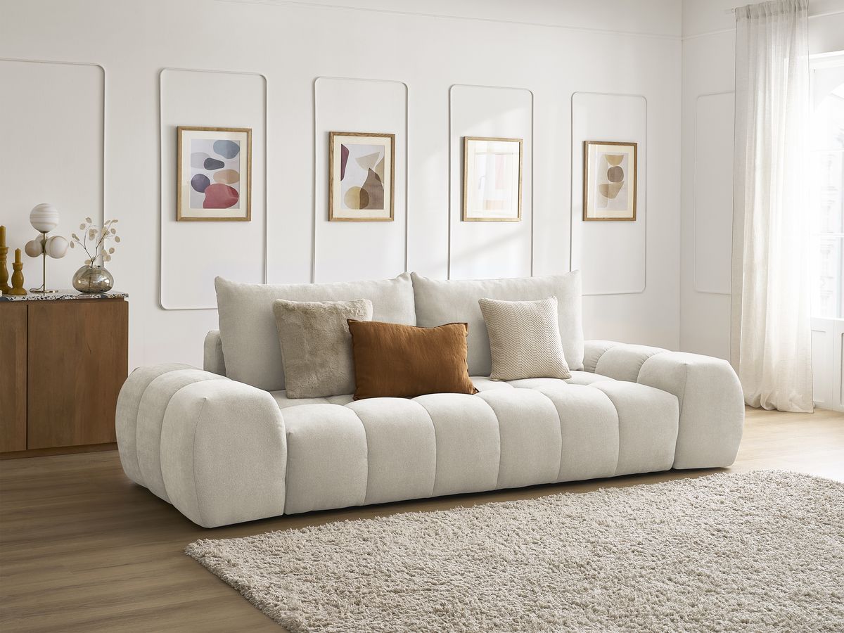 Bobochic Everest Sofa 3-Sitzer, 2 Kissen Strukturstoff Beige