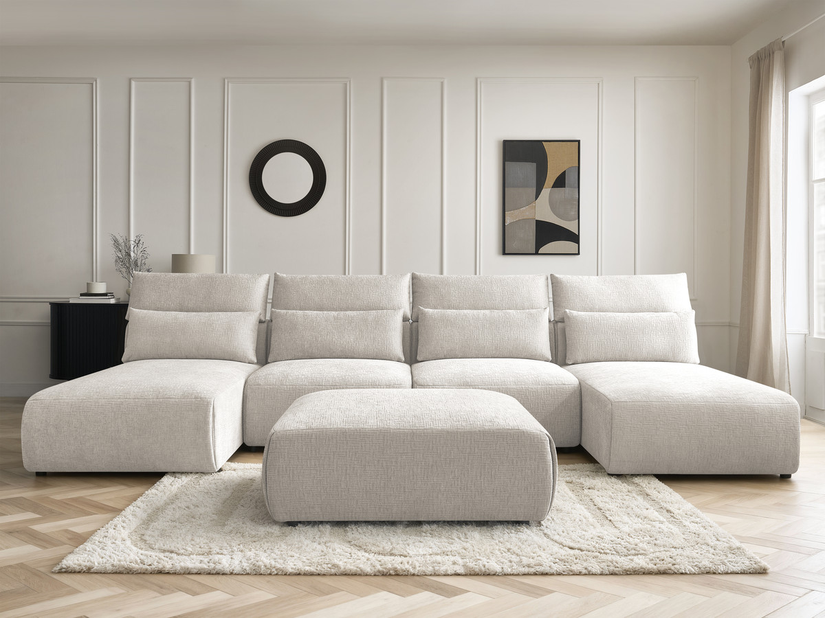 Bobochic Jana Wohnlandschaft mit großem Pouf Strukturstoff Beige