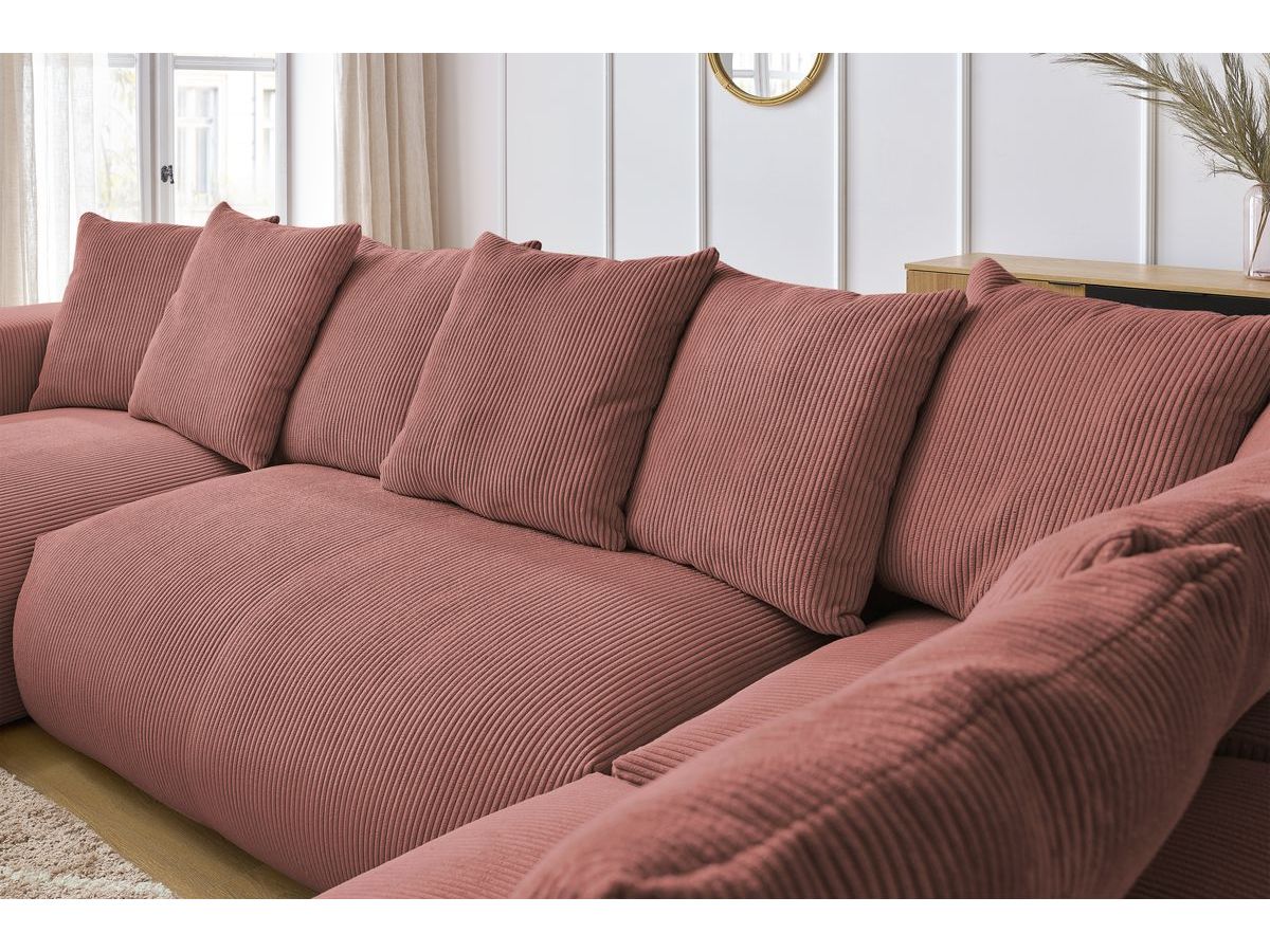 Bobochic Voltaire Wohnlandschaft mit Pouf 356 × 214 cm Cordsamt Rosa Ecke links