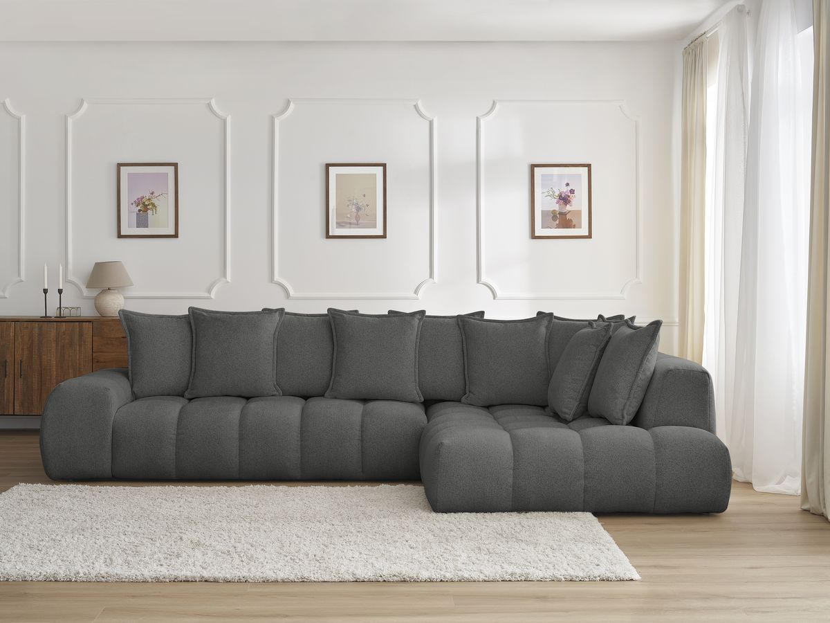 Bobochic Everest Ecksofa, 10 Kissen Melange-Stoff Dunkelgrau Ecke rechts