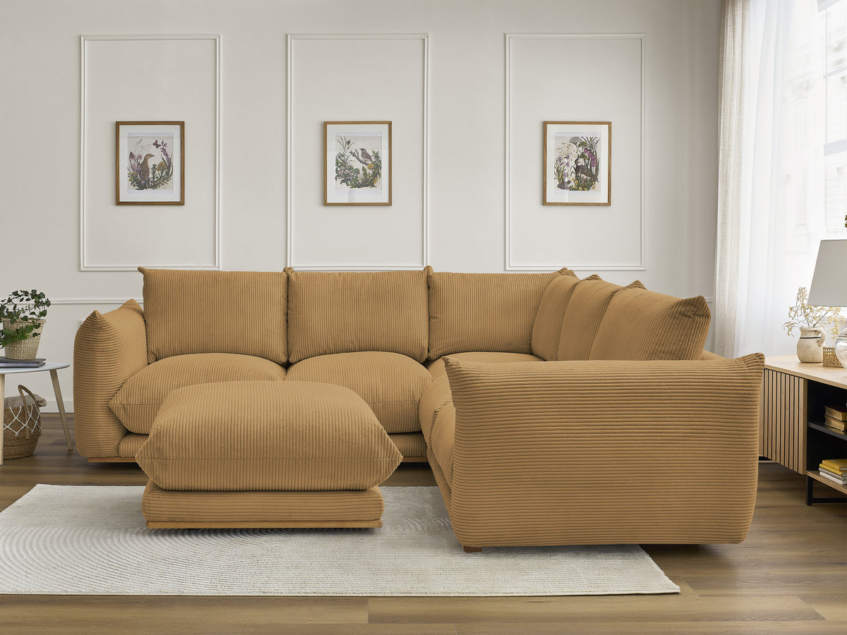 Bobochic Ernest Ecksofa mit Pouf Cordsamt Gelb