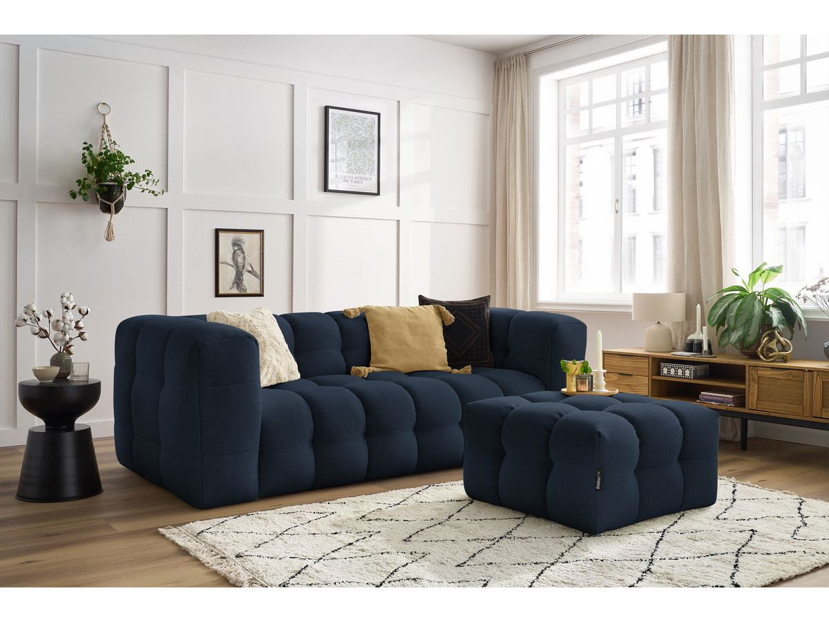 Bobochic Cloud Schlafsofa 3-Sitzer mit Pouf Stoff Dunkelblau
