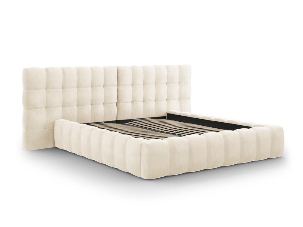 Cosmopolitan Design Stauraumbett mit doppeltem Kopfteil Bali 140x200 Samt Bluvel Helles Beige