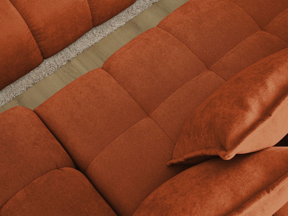 Bobochic Everest Ecksofa mit Schlaffunktion und Bettkasten 318 × 180 cm, 7 Kissen Strukturstoff Orange Ecke links
