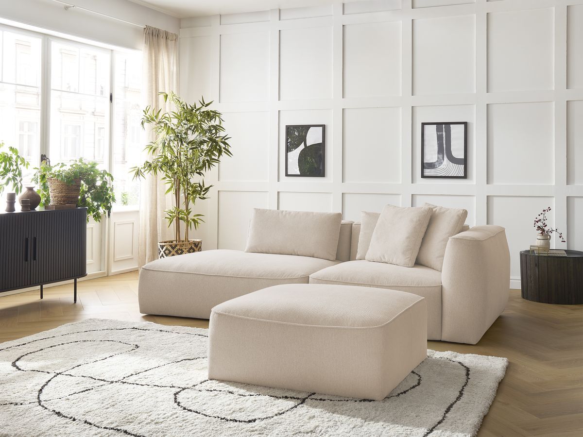 Bobochic Leopold Sofa 4-Sitzer mit Pouf Melange-Stoff Beige Armlehne rechts