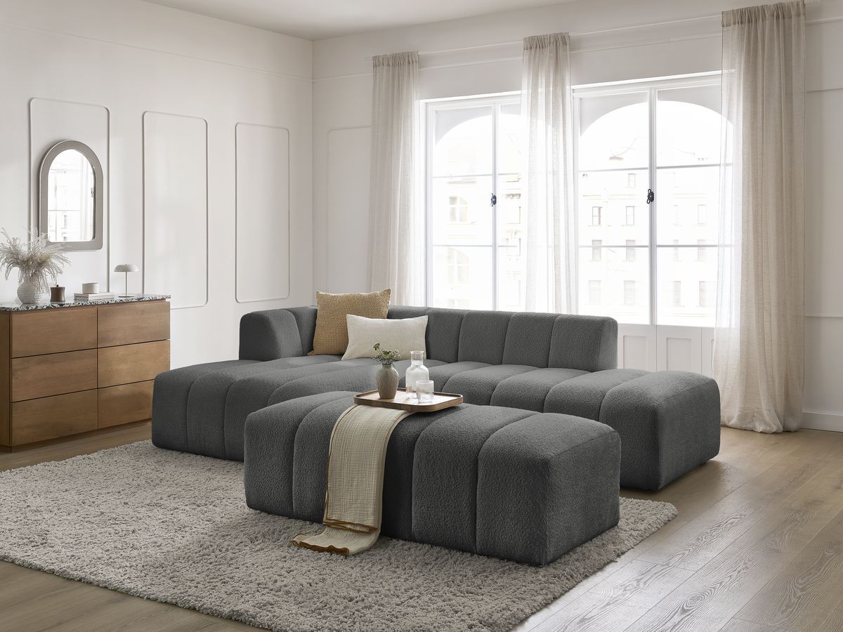Bobochic Annecy Ecksofa mit Pouf Bouclé-Stoff Dunkelgrau Ecke links