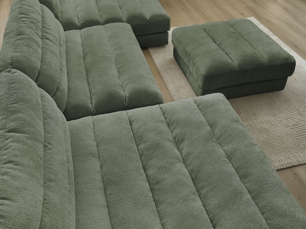 Bobochic Sierra Wohnlandschaft mit Pouf Strukturstoff Dunkelgrün