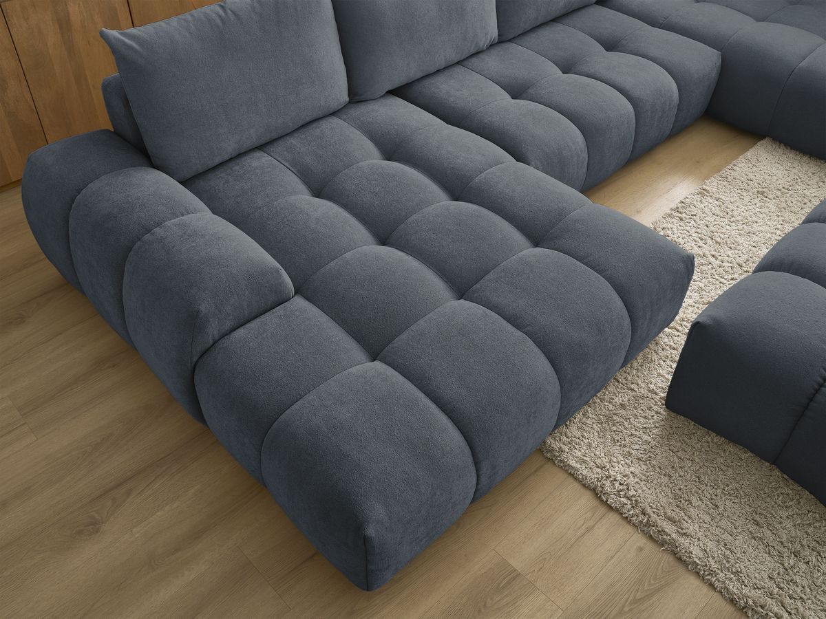 Bobochic Everest Wohnlandschaft mit Pouf, 6 Kissen Strukturstoff Dunkelblau Ecke links