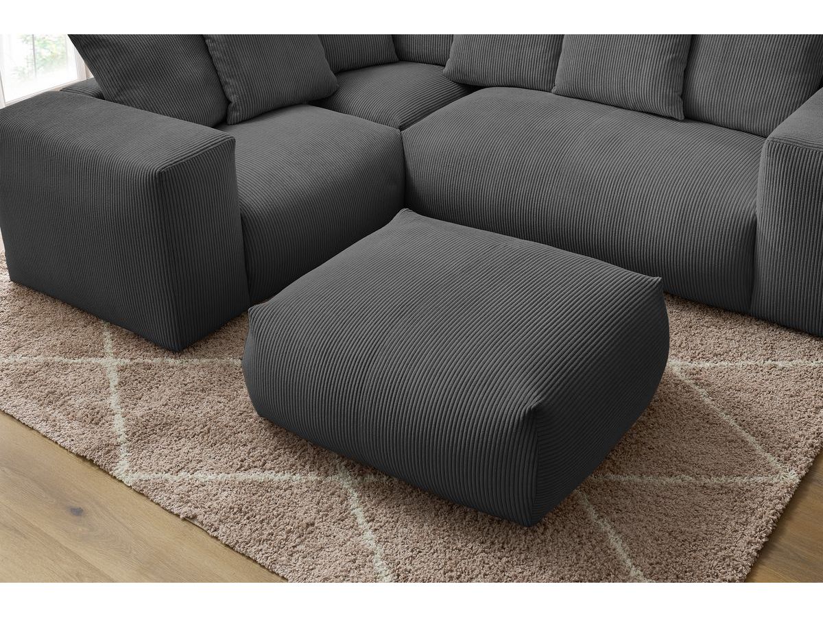 Bobochic Voltaire Ecksofa mit Pouf 268 × 214 cm Cordsamt Dunkelgrau Ecke links
