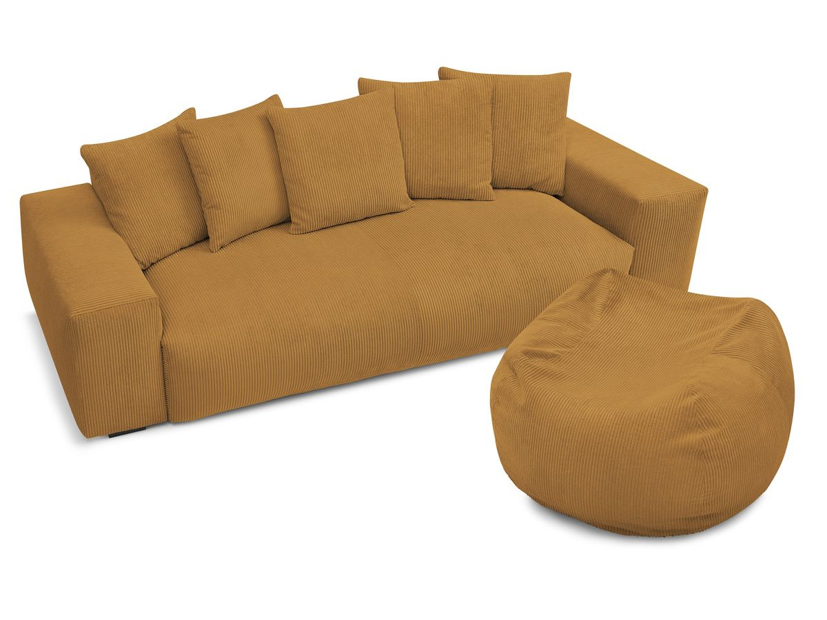 Bobochic Voltaire Sofa 4-Sitzer mit Pouf 280 × 124 cm Cordsamt Gelb