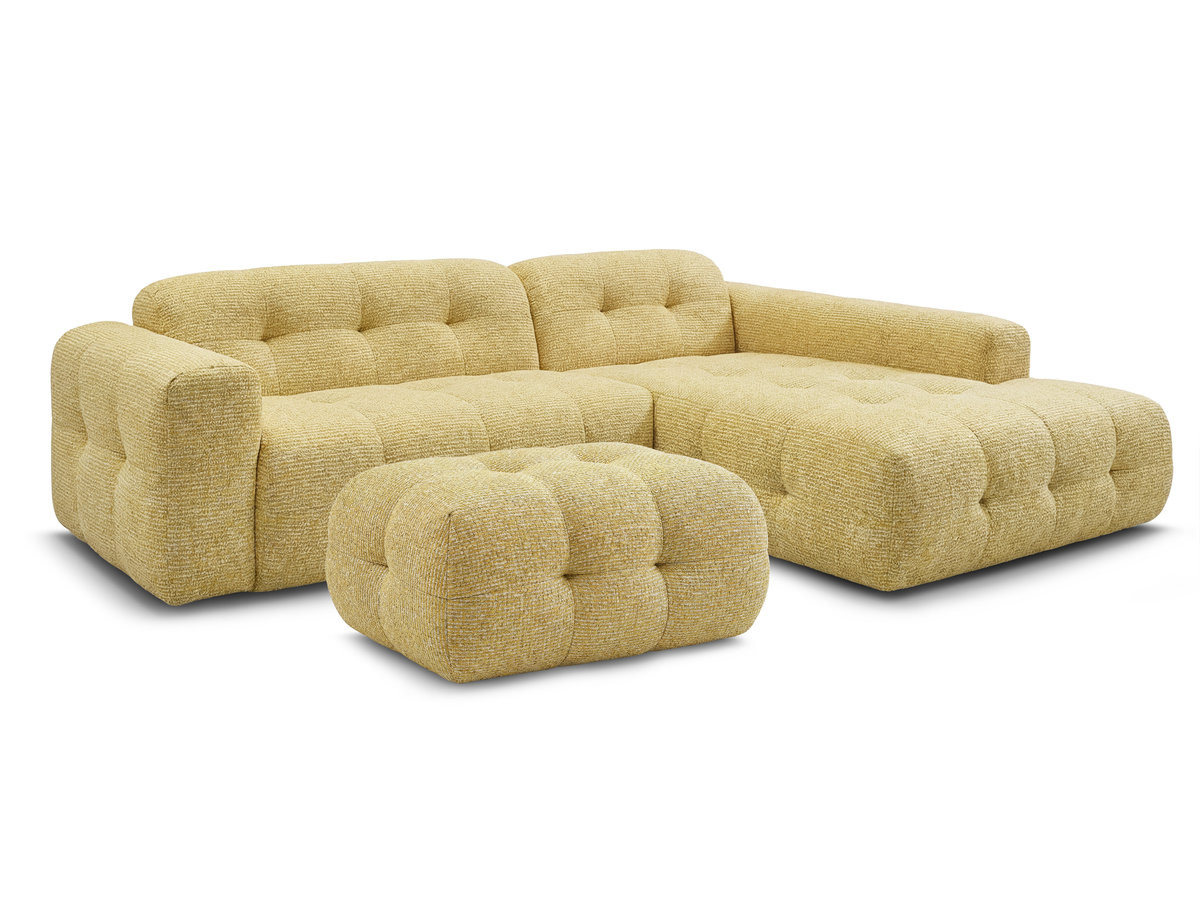 Bobochic Laura Ecksofa mit kleinem Pouf Melange-Stoff Gelb Ecke rechts