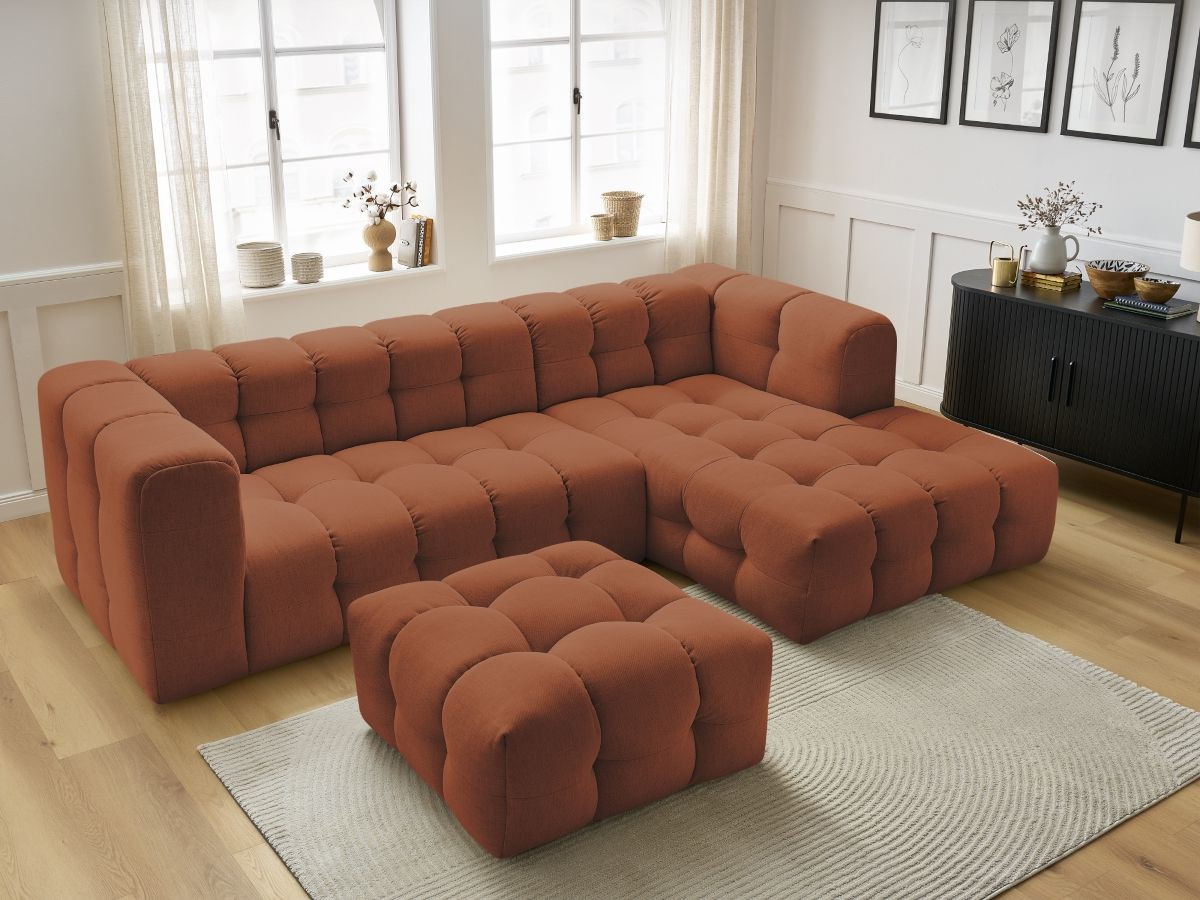 Bobochic Cloud Ecksofa mit Pouf 288 × 184 cm Stoff Orange Ecke rechts