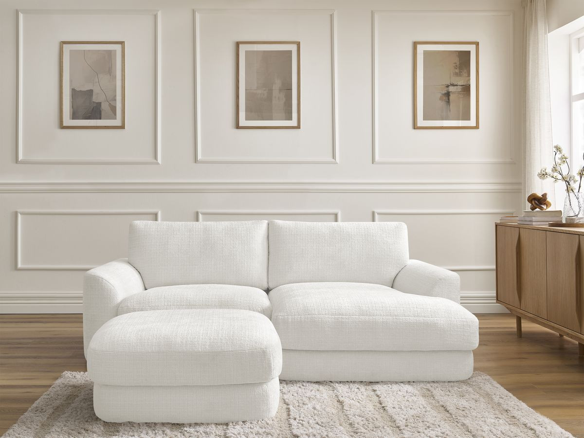 Bobochic Leonore Ecksofa mit Pouf Strukturstoff Weiß Ecke rechts