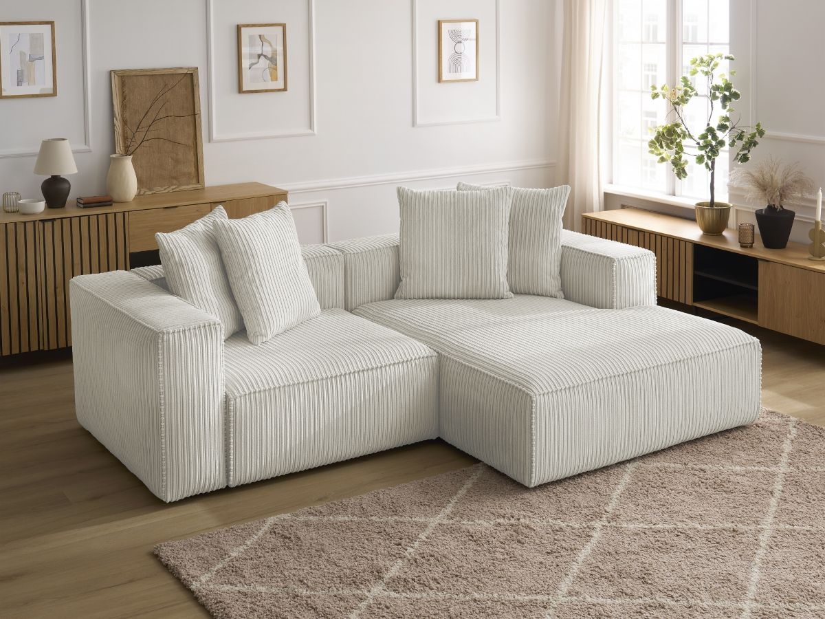 Bobochic Nina Ecksofa Cordsamt Hellgrau Ecke rechts