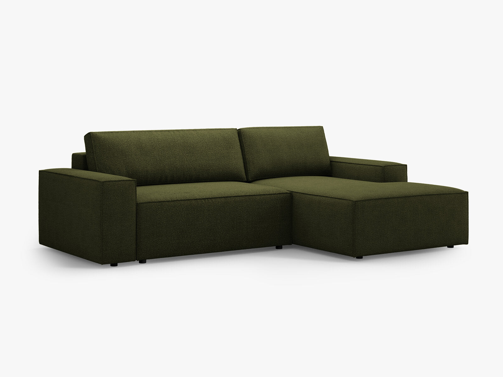 Micadoni Schlaf-Ecksofa Jodie 3-Sitzer Rechts Boucle Dunkel-Olivgrün