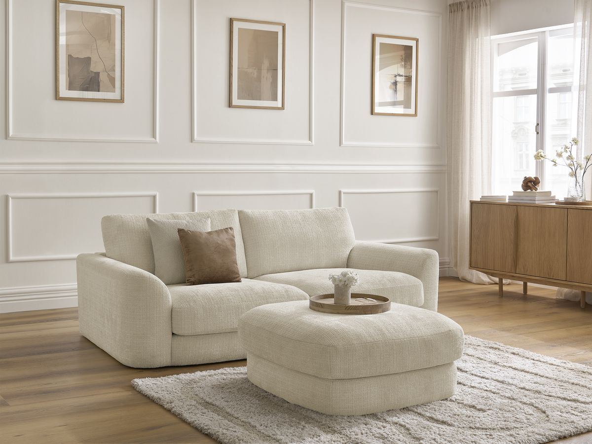 Bobochic Leonore Sofa 3-Sitzer mit Pouf Strukturstoff Beige