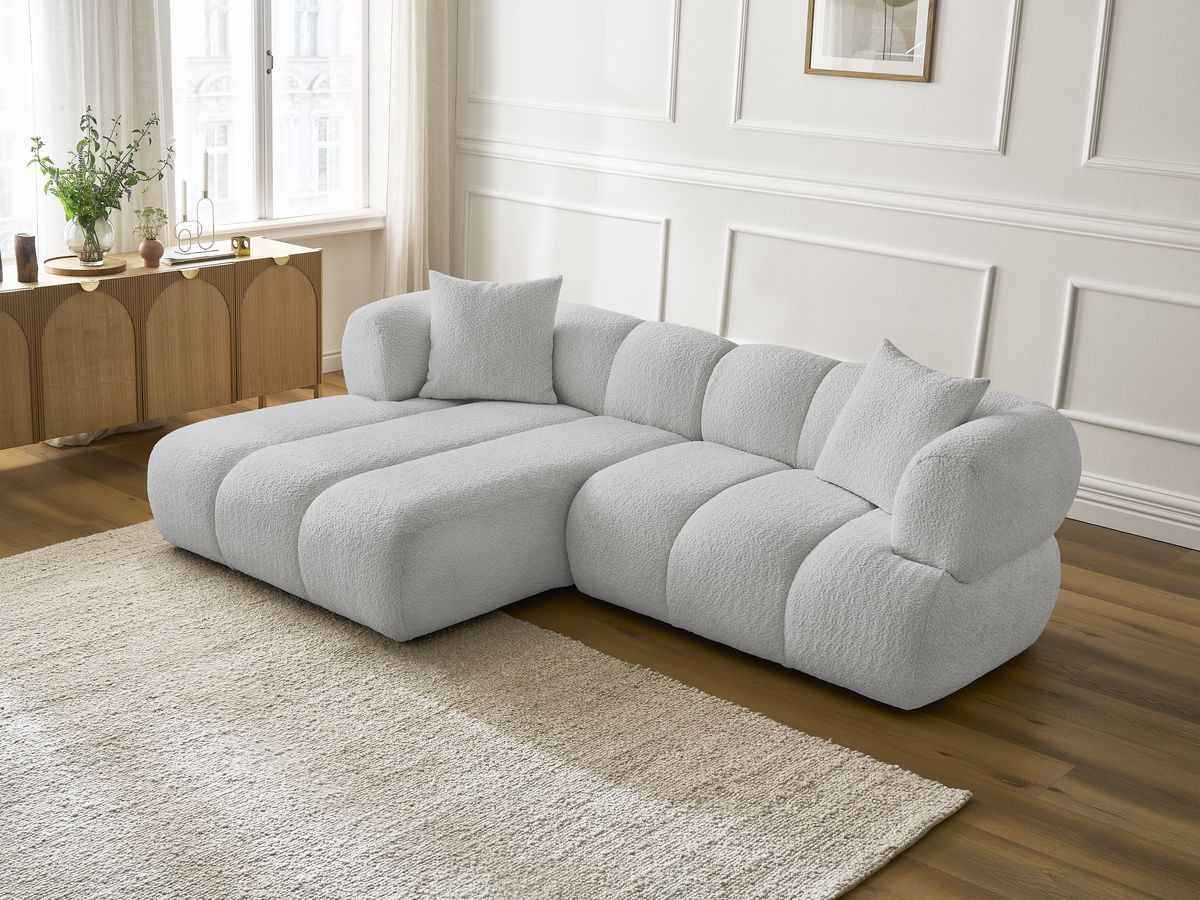 Bobochic Pamira Ecksofa Bouclé-Stoff Hellgrau Ecke links