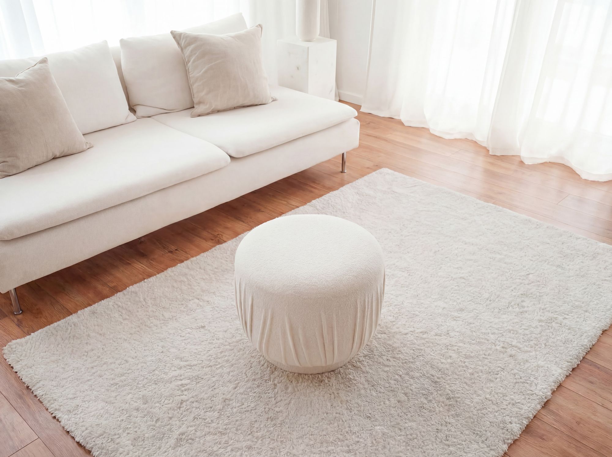 Sitzhocker Vagamo Stoff Creme Ø 50 cm