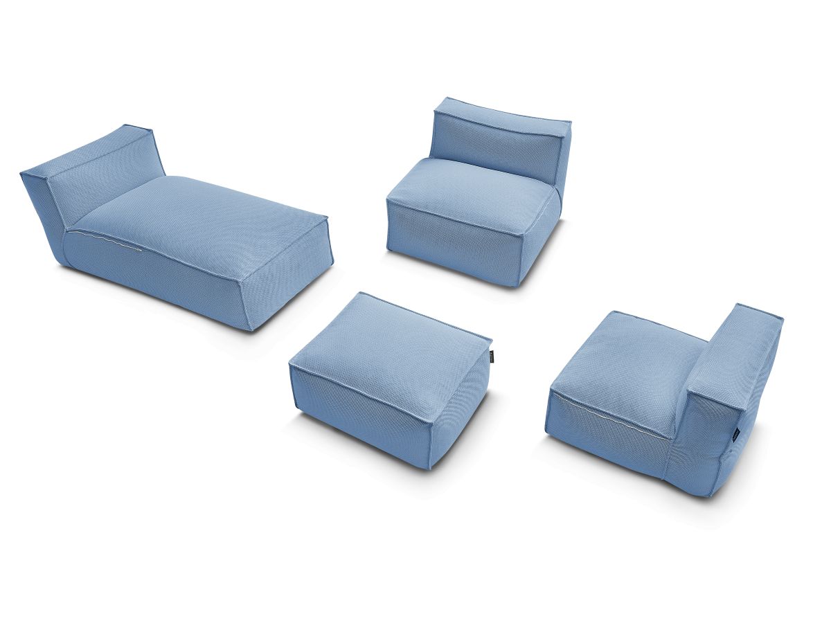 Bobochic Biarritz Gartensofa 4-Sitzer mit Pouf 252 × 168 cm Melange-Stoff Blau