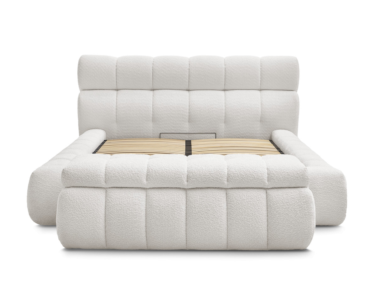Bobochic Mont-blanc Polsterbett mit Bettkasten mit Bettbank Bouclé-Stoff Weiß, Liegefläche 180 × 200 cm