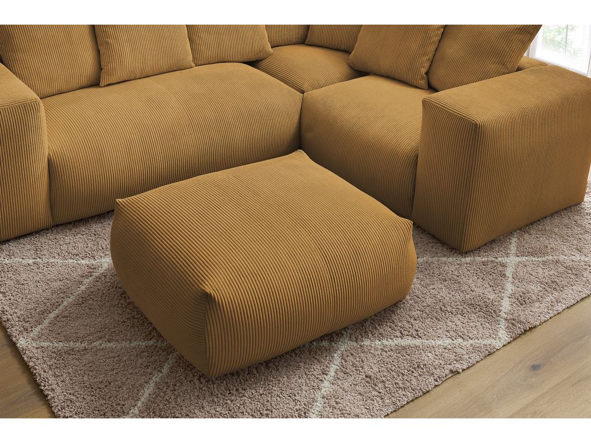 Bobochic Voltaire Ecksofa mit Pouf 268 × 214 cm Cordsamt Gelb Ecke rechts