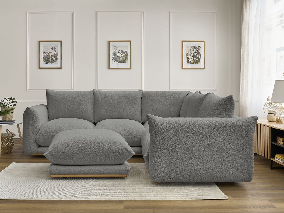 Bobochic Ernest Ecksofa mit Pouf Bouclé-Stoff Dunkelgrau