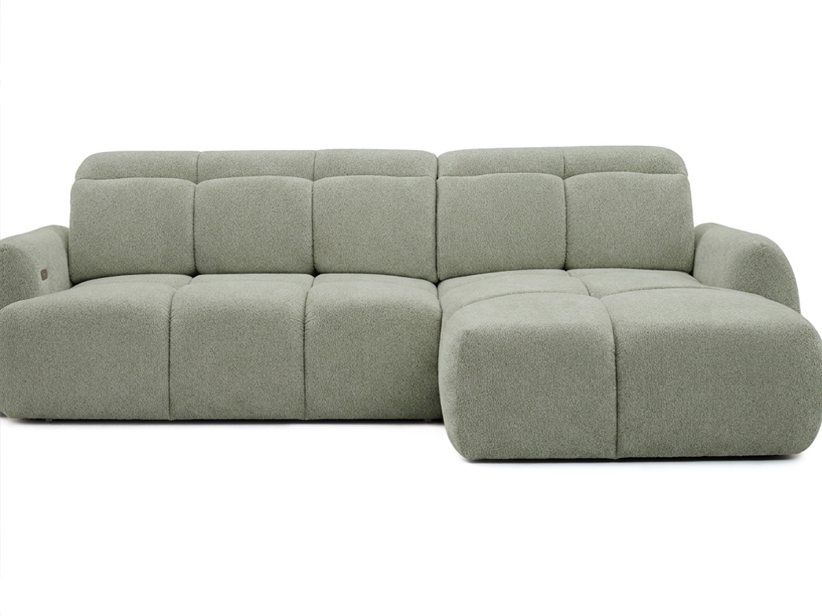 Bobochic Ruby Ecksofa mit Schlaffunktion und Bettkasten Chenille Grün Ecke rechts