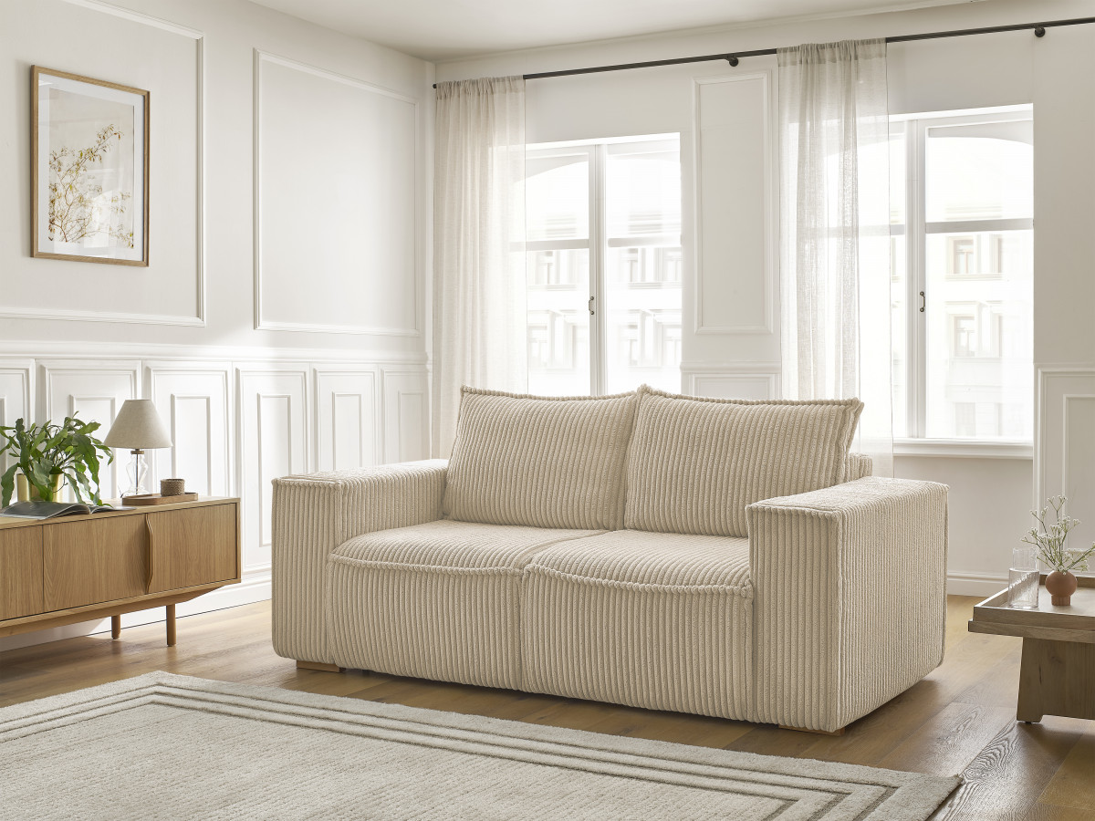 Bobochic Chelsea Schlafsofa 3-Sitzer Cordsamt Taupe, Liegefläche 140 × 200 cm