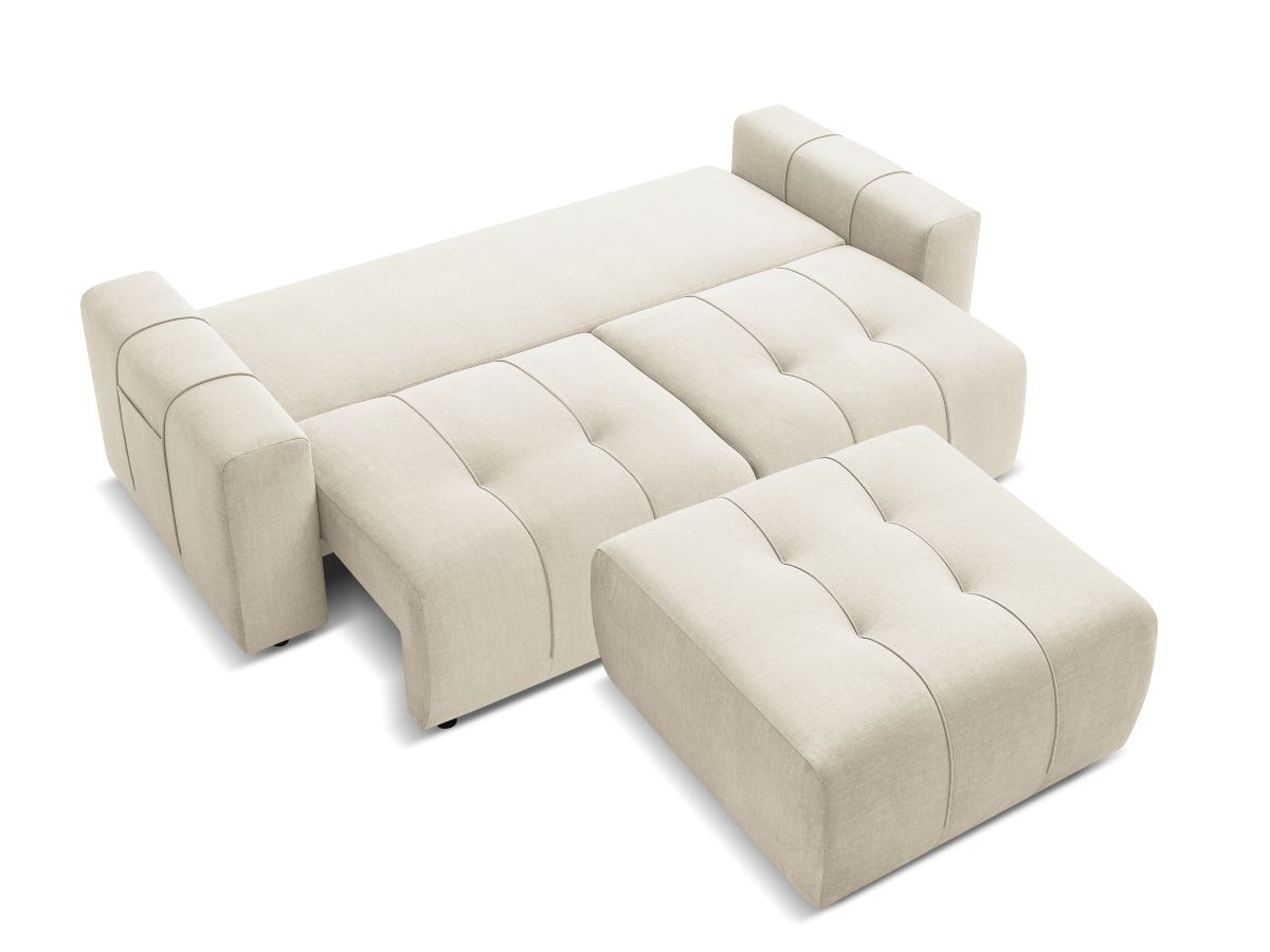 Bobochic Arsene Schlafsofa 4-Sitzer mit Bettkasten und Pouf Samt Beige