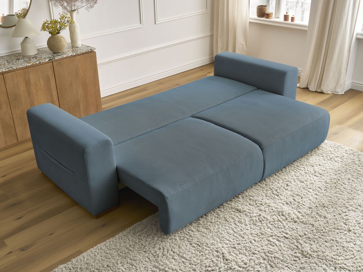Bobochic Sidonie Schlafsofa 3-Sitzer mit Bettkasten Cordsamt Dunkelblau