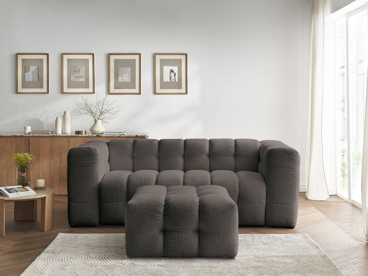 Bobochic Cloud Schlafsofa 3-Sitzer mit Pouf Bouclé-Stoff Braun