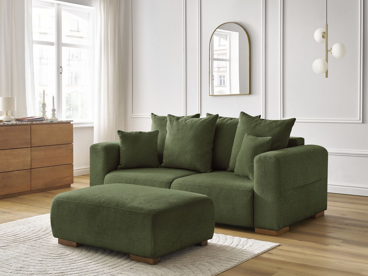 Bobochic Sidonie Sofa 3-Sitzer mit Pouf Melange-Stoff Grün