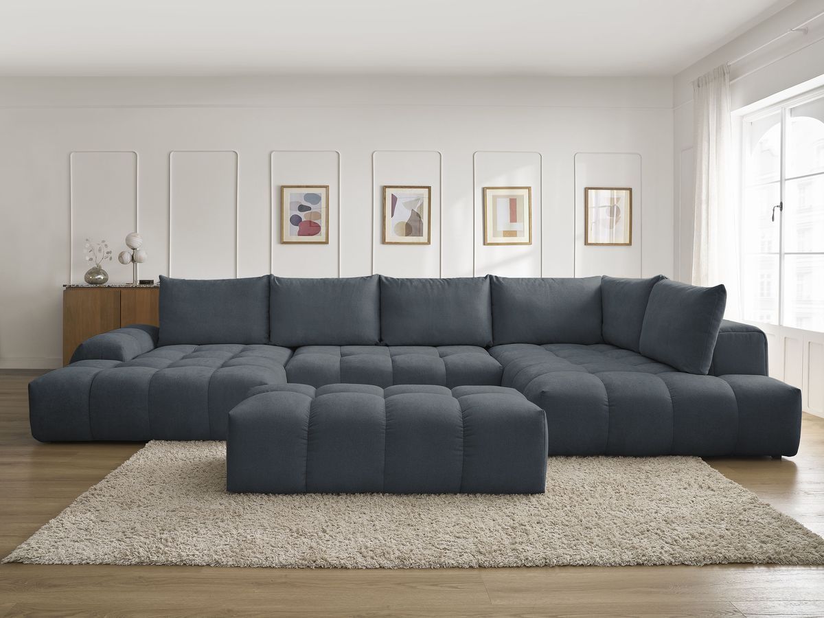 Bobochic Everest Wohnlandschaft mit Pouf, 6 Kissen Strukturstoff Dunkelblau Ecke links