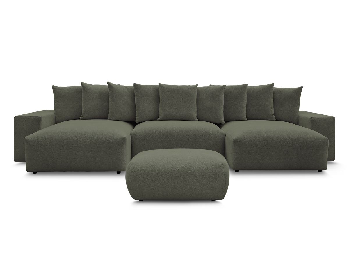 Bobochic Voltaire Wohnlandschaft mit Pouf 420 × 174 cm, Liegefläche 135 × 345 cm Melange-Stoff Grün