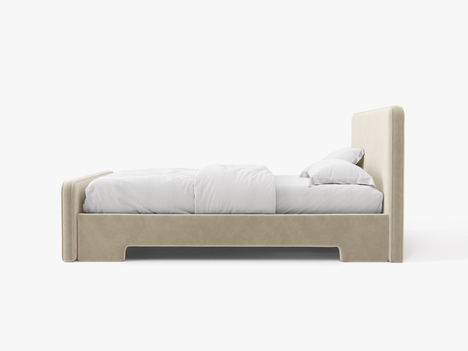 Micadoni Eda Bett mit Kopfteil Samt Casino Helles Beige 140x200