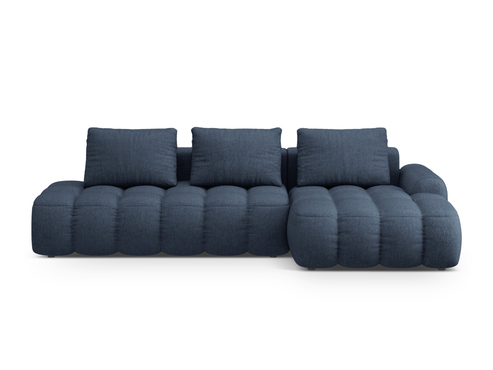 Cosmopolitan Design Ecksofa Linz 3-Sitzer offen mit Schlaffunktion Strukturierter Stoff Sorella Dunkelblau Rechts