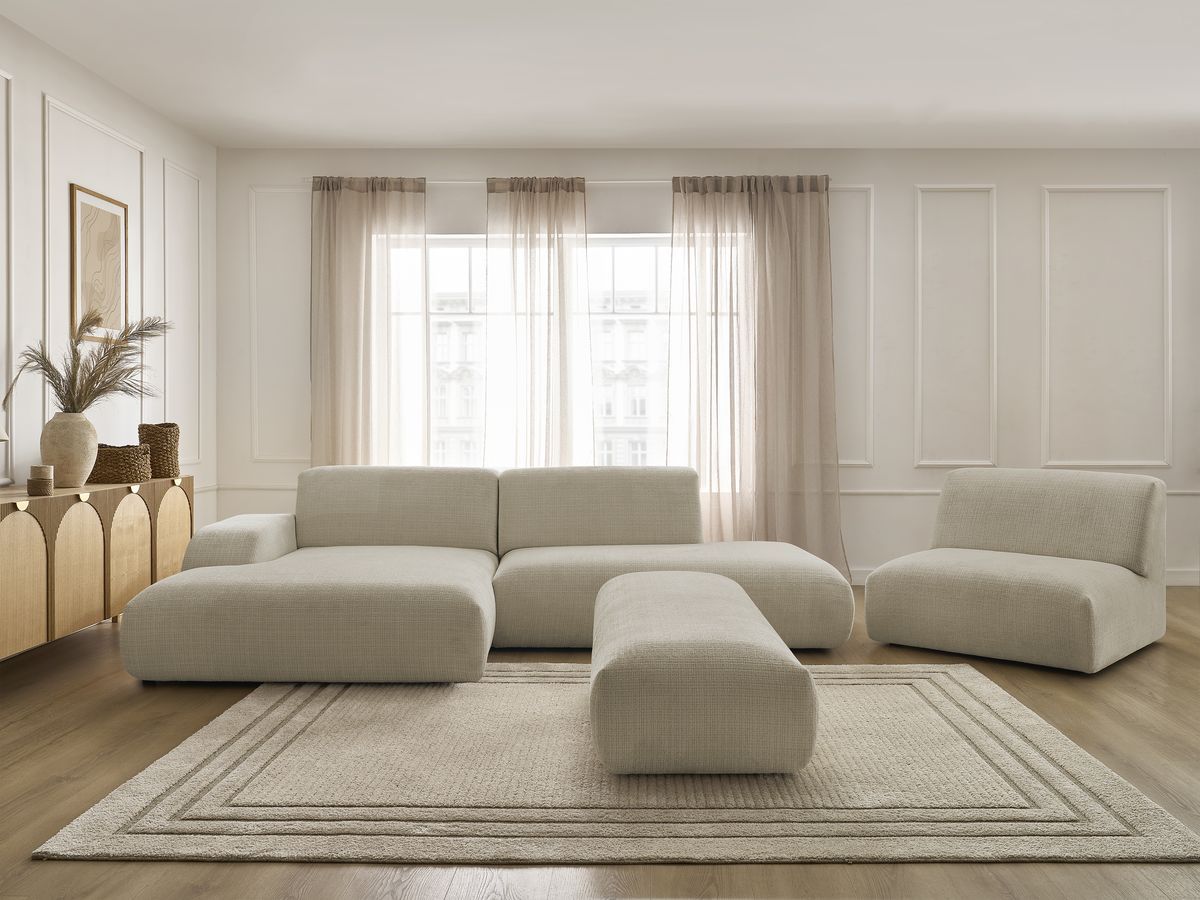 Bobochic Sirius Ecksofa mit Pouf 405 × 170 cm Strukturstoff Beige Ecke links