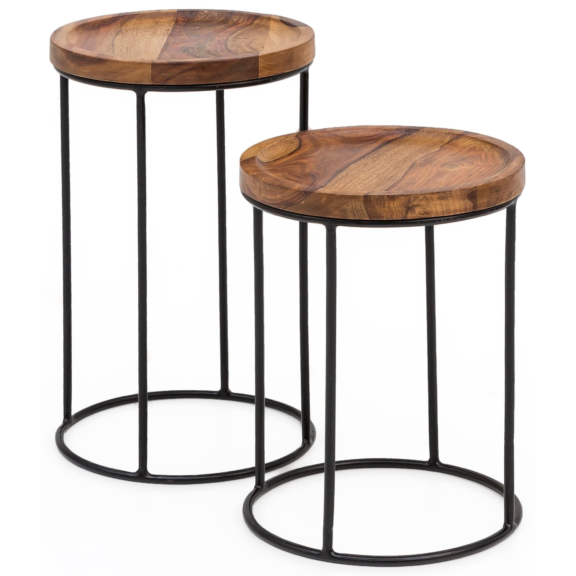 Satztisch 2er-Set Fredskov Massivholz Dunkelbraun Ø 30 cm