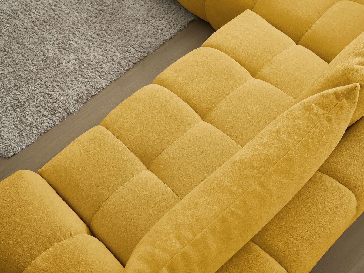 Bobochic Everest Ecksofa mit Schlaffunktion und Bettkasten 320 × 212 cm, 5 Kissen Strukturstoff Gelb Ecke links