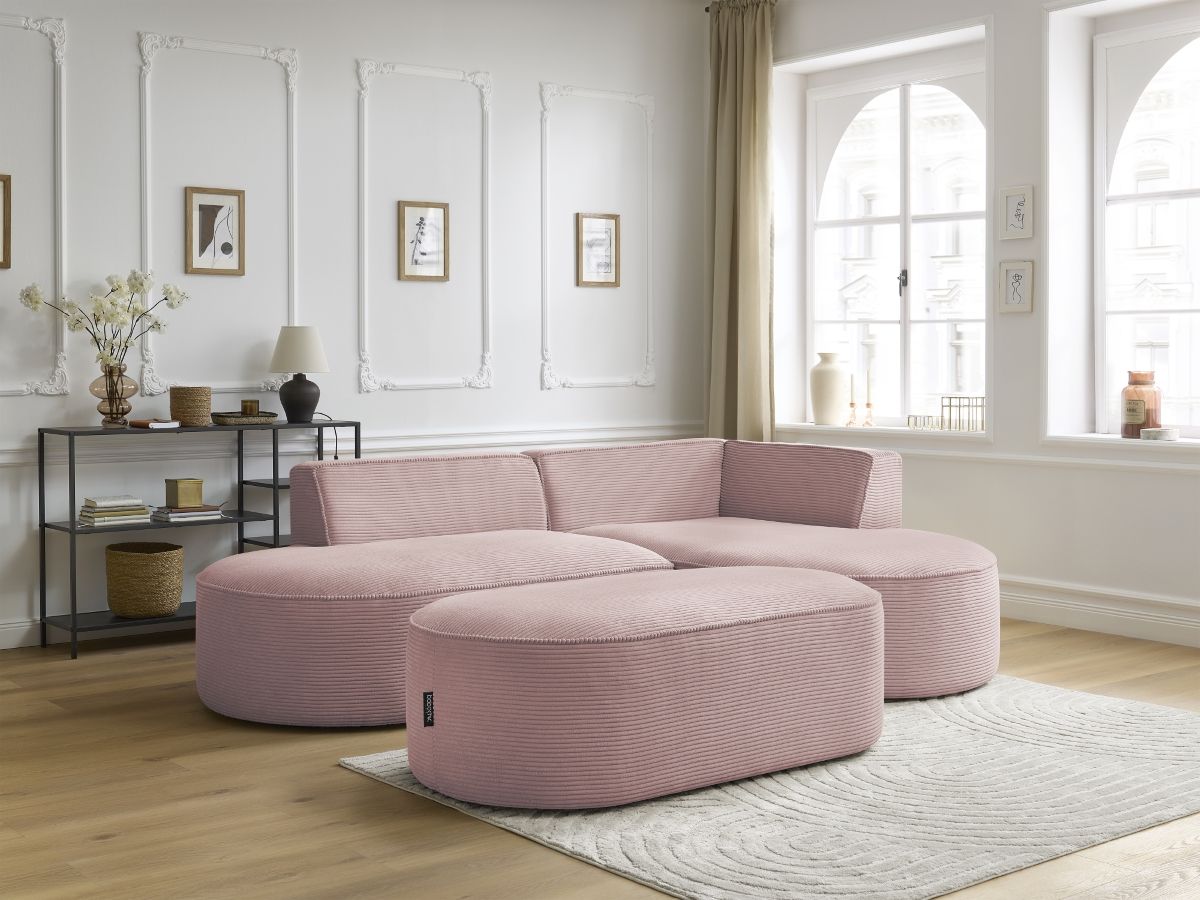 Bobochic Rousseau Ecksofa mit Pouf Cordsamt Violett Ecke rechts