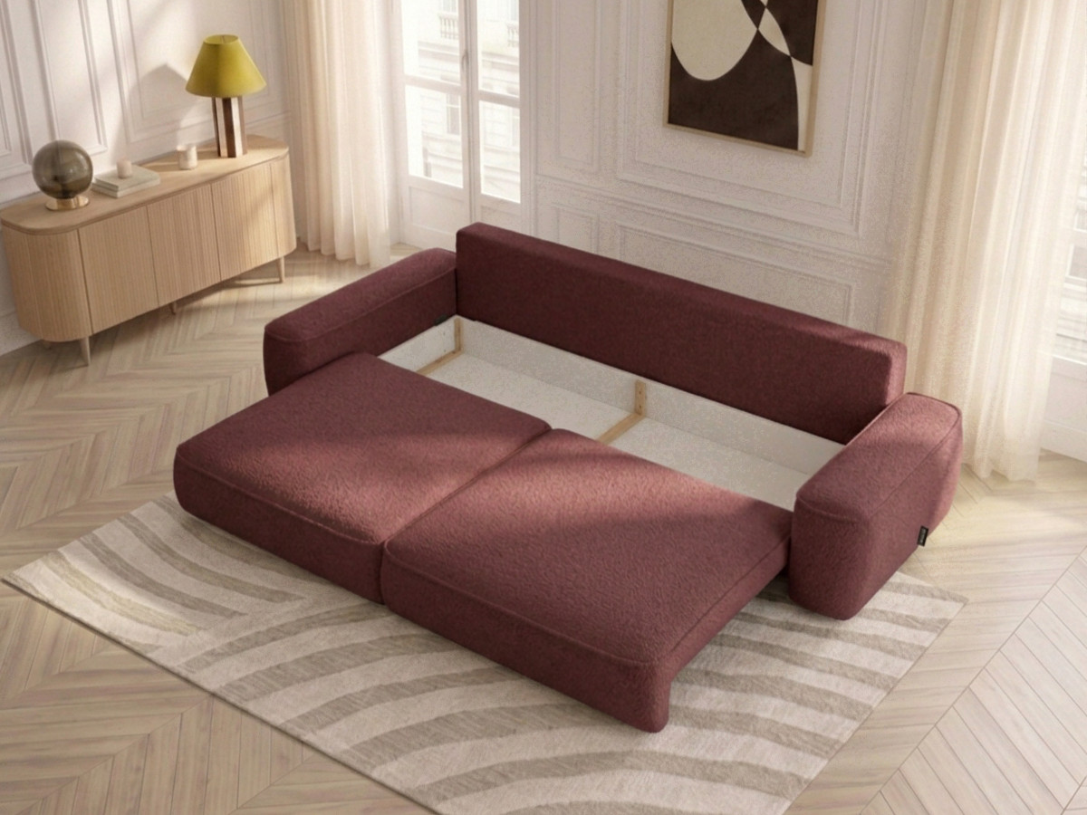 Bobochic Honore Schlafsofa 3-Sitzer mit Bettkasten Chenille Rot