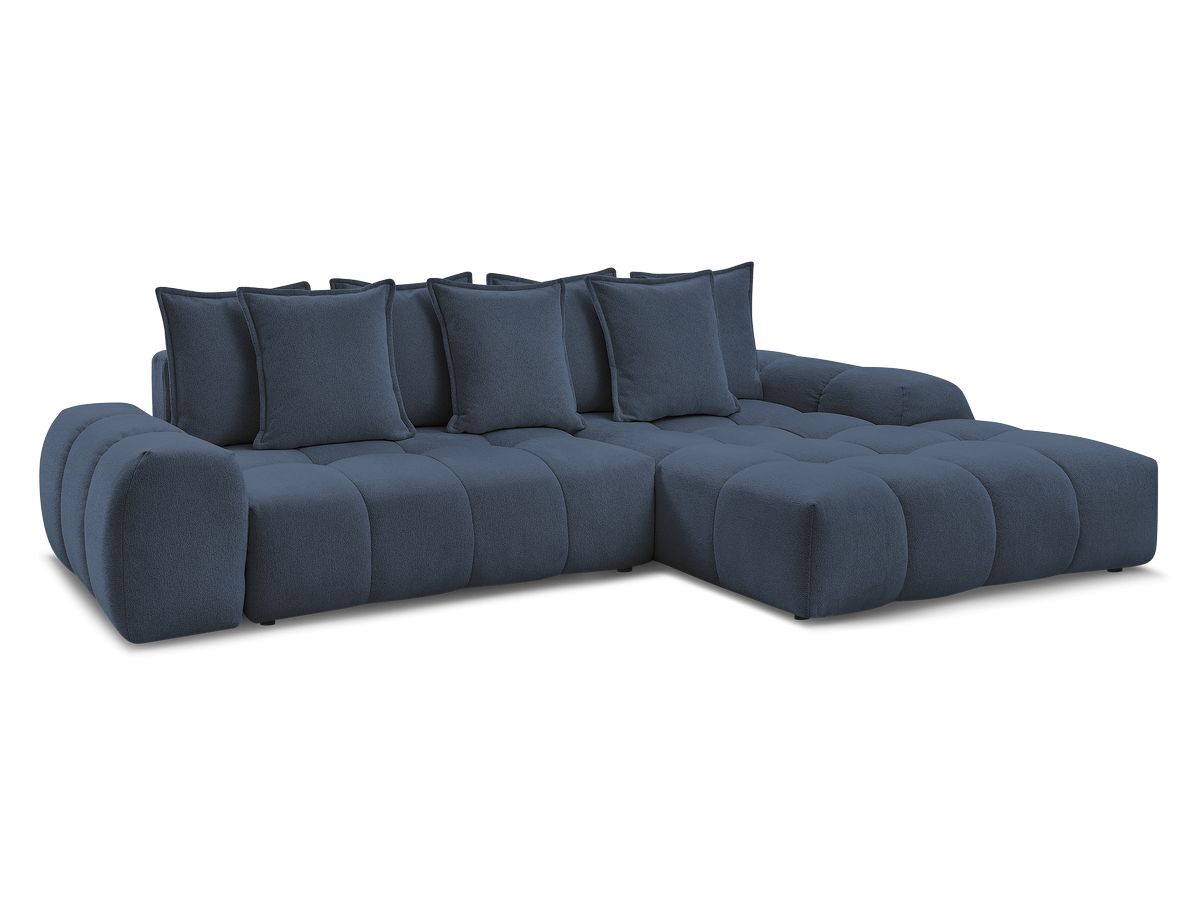 Bobochic Everest Ecksofa mit Schlaffunktion und Bettkasten 318 × 180 cm, 7 Kissen Melange-Stoff Dunkelblau Ecke rechts