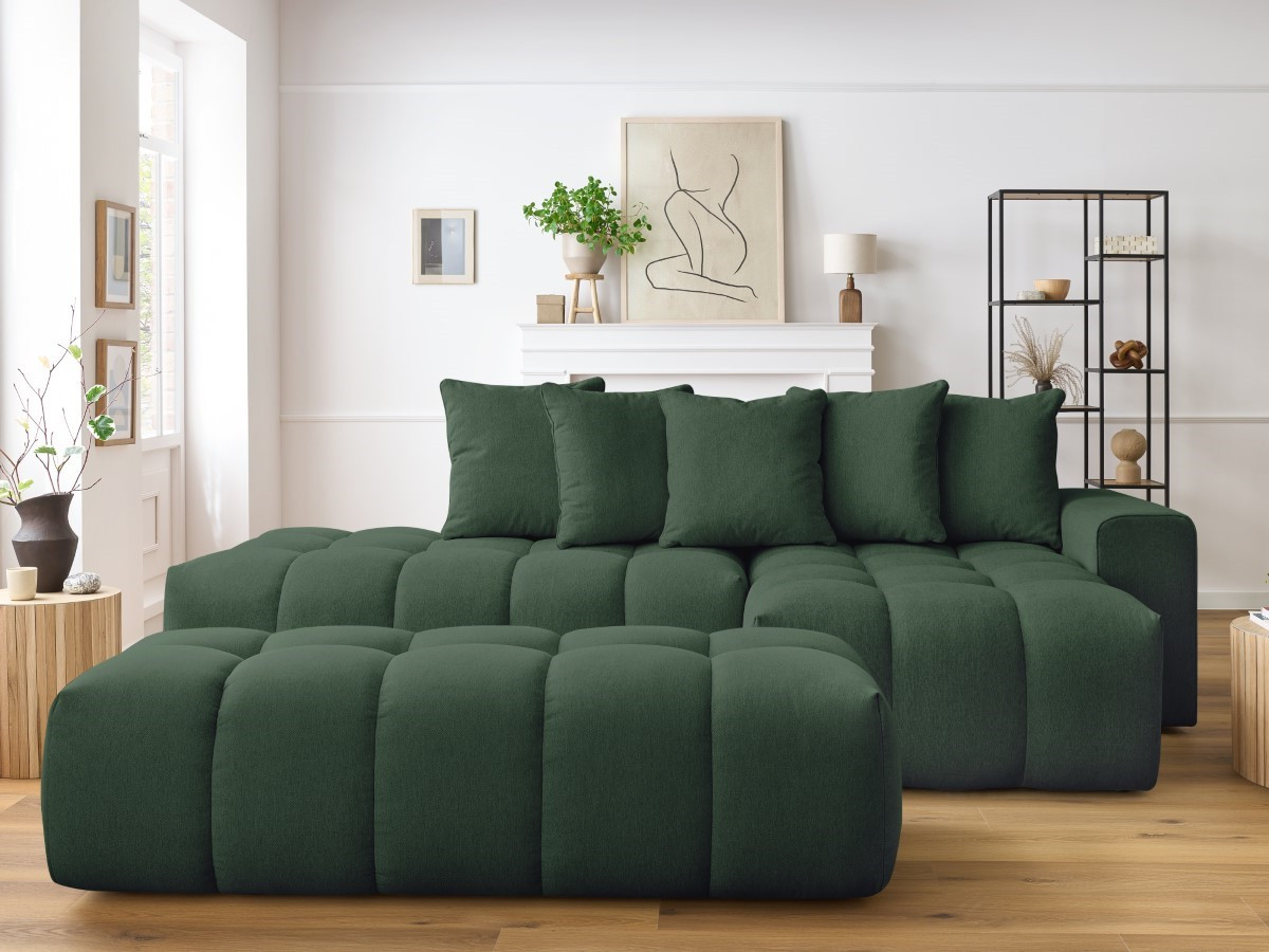 Bobochic Mont-blanc Ecksofa mit Pouf Melange-Stoff Grün Ecke rechts