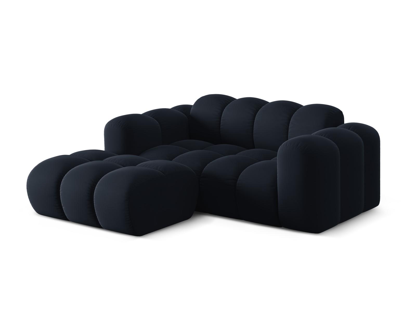 Cosmopolitan Design Ecksofa Treno 2-Sitzer Samt Bluvel Dunkelblau Links
